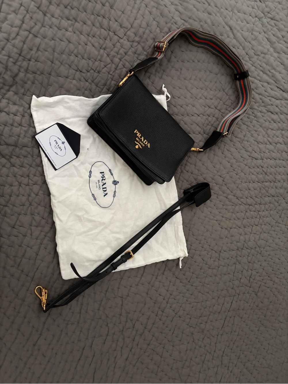 Prada Vitello Daino Pebbled Leather Crossbody with Multicolor Strap - Like New